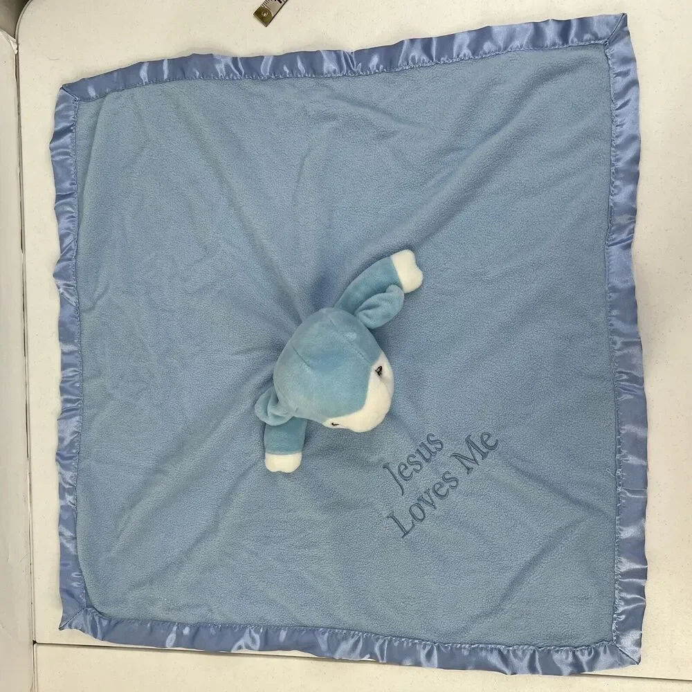 Precious Moments Jesus Loves Me Lamb Sheep Baby Security Blanket Lovey Blue Nunu